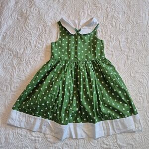 Janie and Jack girls size 4 green with white polka dot dress, collar, sleeveless